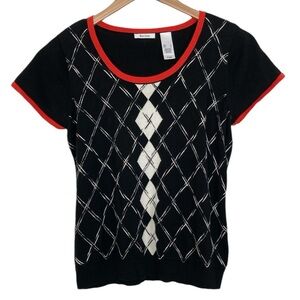 Liz & Co Argyle Scoop Neck Short Sleeve Sweater Size M/L
